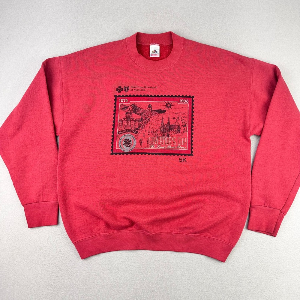 Vintage 90s Crewneck Sweatshirt Adult Large Red Montana Governors Cup 5K USA